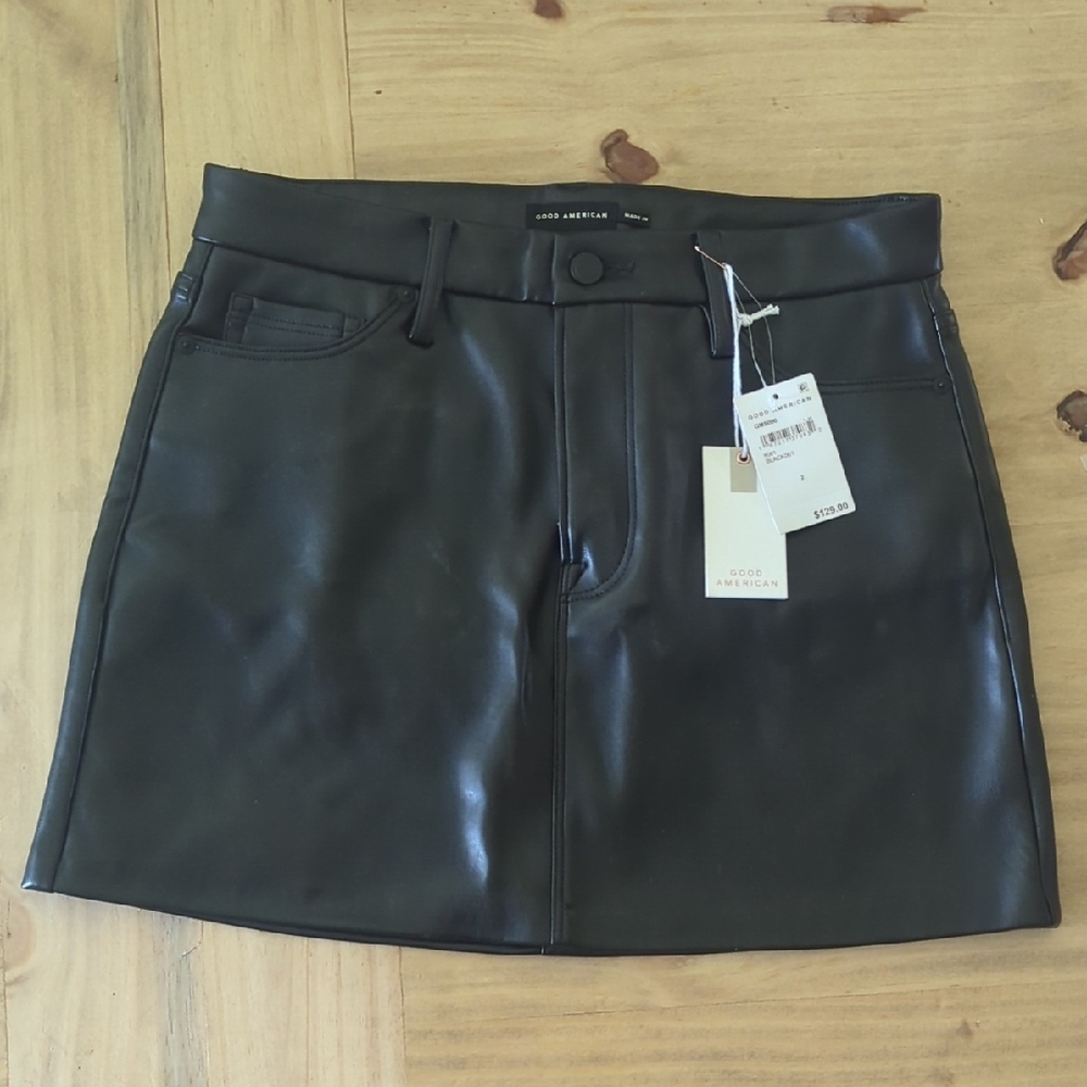 Good American Black Leather Mini Skirt